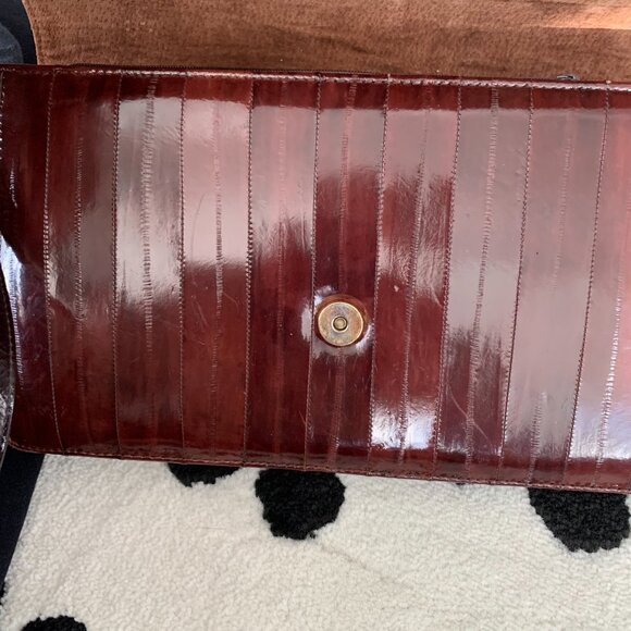 Vintage 80s Burgundy Eel Skin Shoulder Bag Crossbody Handbag Clutch Purse - Picture 7 of 16